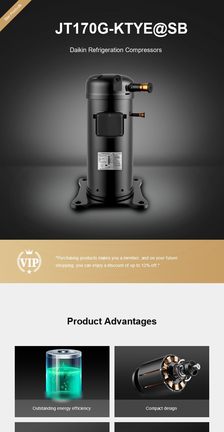 Daikin Refrigeration Compressor JT170G-KTYE@SB, technical parameters pdf, structure diagram